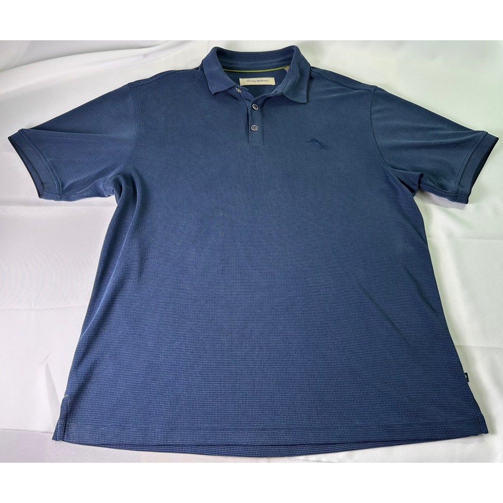Tommy Bahama Polo Shirt Textured Blue Golf Casual Short Sleeve Mens Large Modal